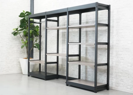 オカムラ ブリオ 0945軽量棚3連セット〔H1850､ワードロープ付､本体ブラック/ミディアム棚板〕