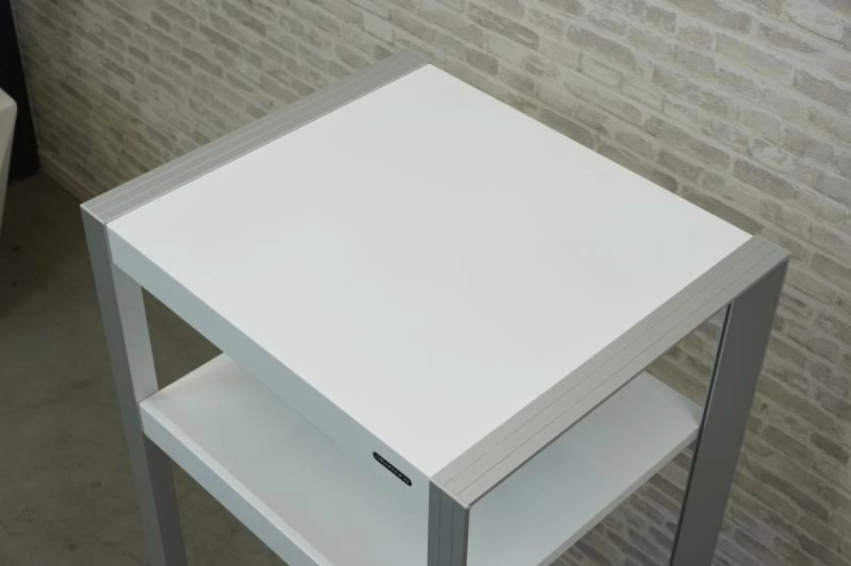 オカムラ L973 電話台〔ホワイト天板、アルミ脚〕
